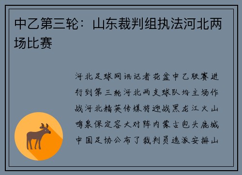 中乙第三轮：山东裁判组执法河北两场比赛